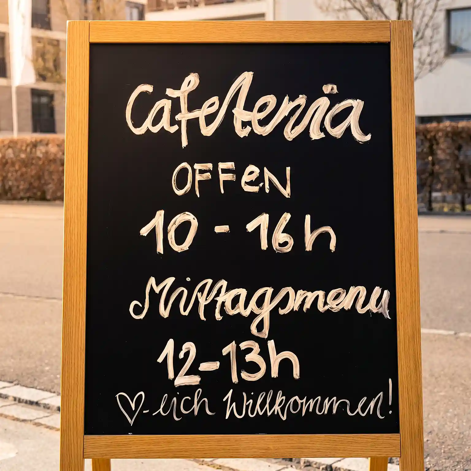 Passantenstopper mit Öffnungszeiten der Cafeteria Passantenstopper mit Öffnungszeiten der Cafeteria